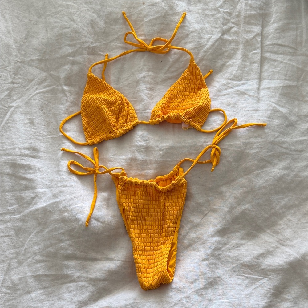 San Lorenzo Yellow Smocked String Bikini Set